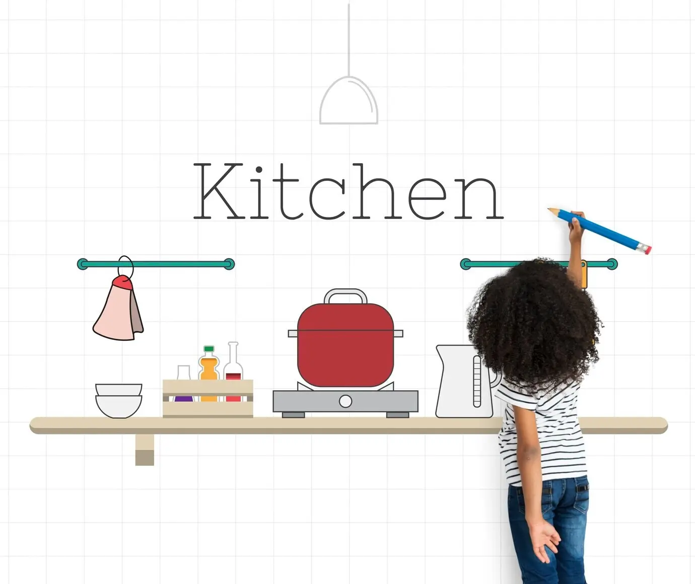 Dekorativer Topf auf der Küchenarbeitsplatte zum Kochen von Speisen